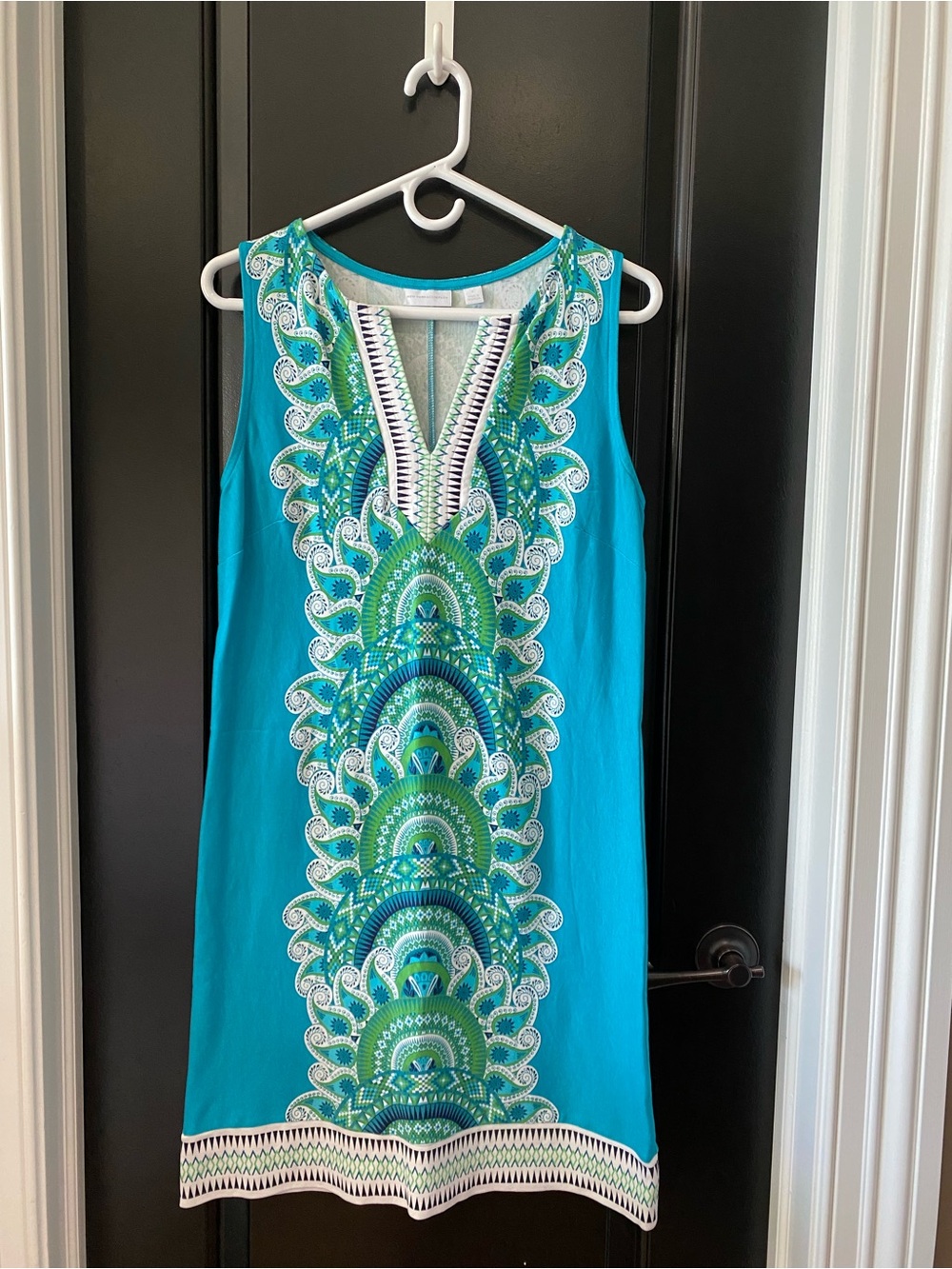 New York & Company Teal Printed Tank Dress